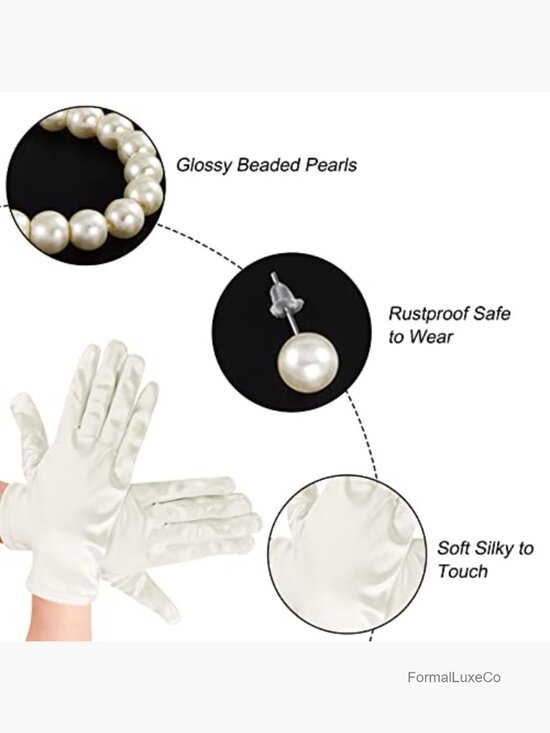Fascinator Hat Set with Gloves and Pearl Jewelry for Tea Party Wedding main image 6
